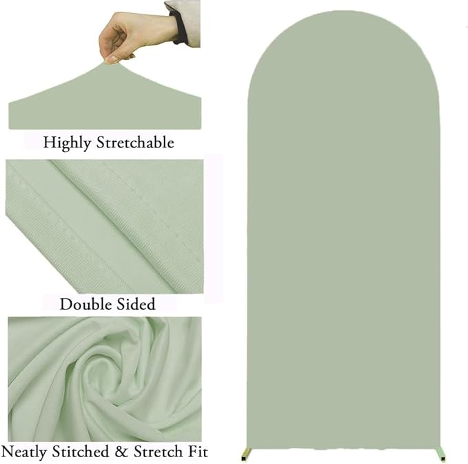 Two-Sided Sage Green 6.6FT Wedding Arch Cover, Sage Green Spandex Backdrop Covers for Party, 6.6 FT Arch Backdrop Covers for Gender Reveal Birthday Party Decor