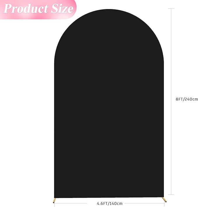 Wokceer Wedding Arch Cover 8FT Spandex Fitted Wedding Arch Stand Covers Round Top Chiara Arch Backdrop Cover for Birthday Party Ceremony Banquet Decoration Black