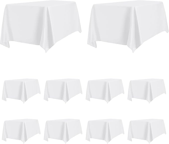 PureFit 10 Pack Rectangle White Table Cloths 60 x 102 Inch for 6Ft Tables, Stain and Wrinkle Resistant Table Linens for Home Use, Wedding, Party, Banquet and Camping