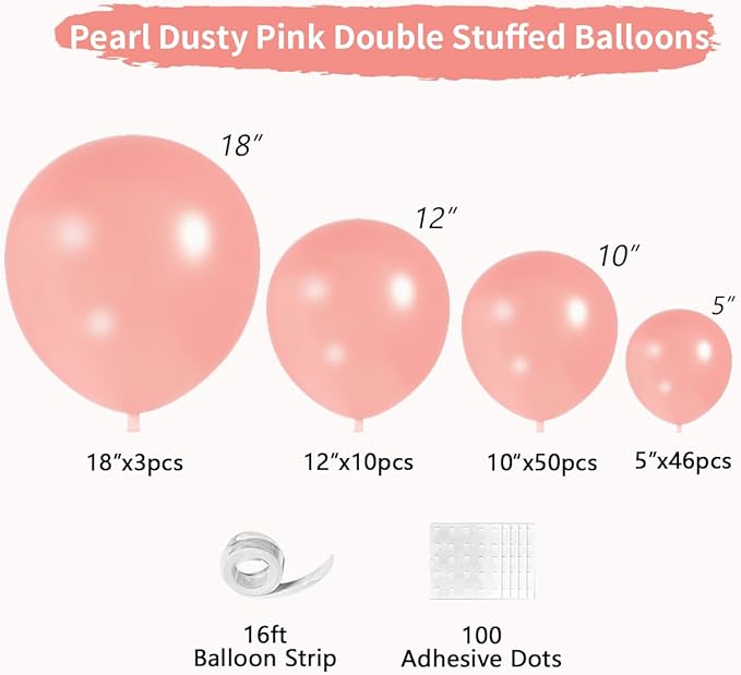 Double Stuffed Pearl Dusty Pink balloons Different Size 115Pcs 5/10/12/18 Inch Pearl Rose Blush Pink Balloon Garland Arch kit for Boho Birthday Wedding Engagement Bridal Baby Shower Party
