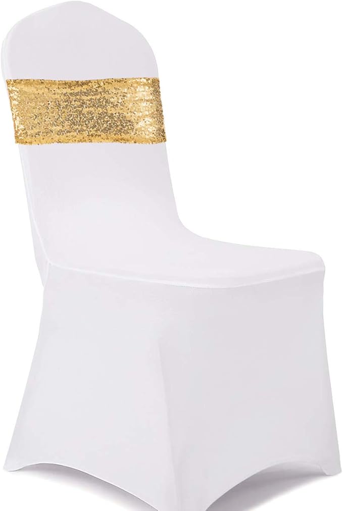 Eternal Beauty Set of 30 Gold Sequin Chair Bands Bows Chair Sashes for Wedding Folding Chairs