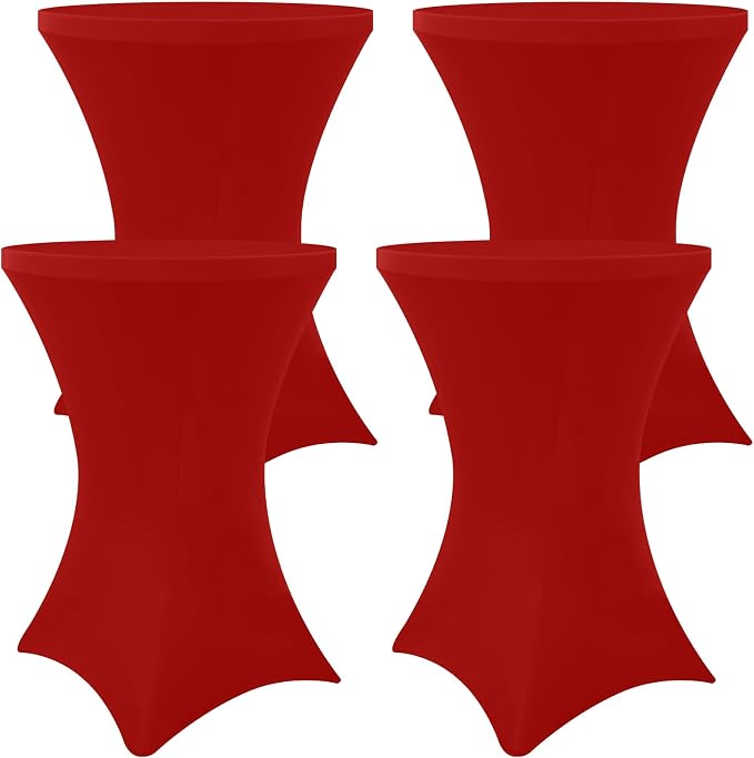 Moosfor Spandex Cocktail Table Covers 4 Pack, Elastic Fitted Stretch Table Cloth, Round High Top Tablecloths for Bar, Party, Pub, Wedding & Banquet (Red, 32x43 Inch)