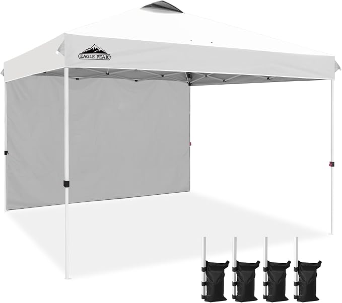 EAGLE PEAK Commercial Canopy 12x12 Pop Up Canopy Tent with 1 Sidewall, Easy Setup Heavy Duty Instant Event Shelter for Vendors & Markets, Outdoor Sun Shade, White