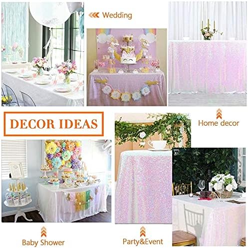 Eternal Beauty White Iridescent Tablecloth, 60x120 Inch Sequin Rectangle Table Cover for Cake Dessert Exhibition Party Birthday Events