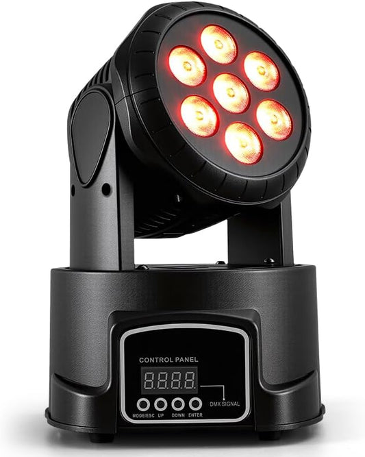 MINGJIE Moving Head DJ Lights, 12 Colors 7x10W LED Wash Stage Spotlight with DMX & Sound Active, 540° Pan 180° Tilt, Disco Party Lights for Weddings Clubs Concerts Events Bars (Black)