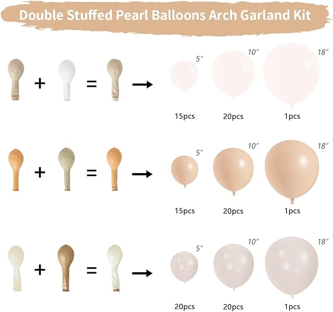 Neutral Balloon Garland Arch Kit - All Double Stuffed Balloons with Pearl Champagne Gold White Sand Nude Balloons for Boho Neutral Theme Wedding Engagement Baby Shower Birthday Party