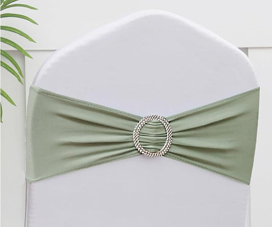 50pcs Sage Green Chair Sashes for Wedding Ceremony, Elastic Chair Bands Bows for Party Banquet Theme Hotel Restaurant Event Decorations, 50 Pieces, Sage Green
