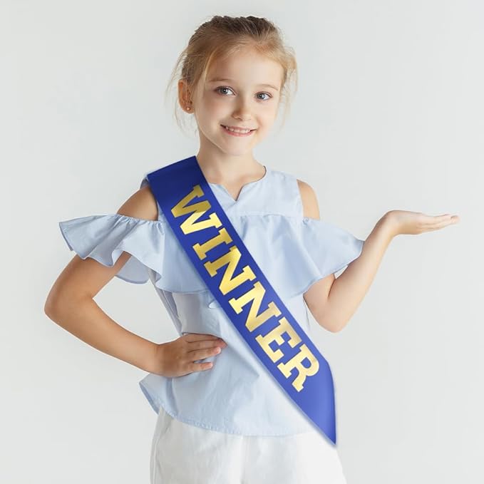 6 pcs Winner Satin Sash Party Accessory, Blue And Gold Winner Satin Sashes Celebrate In Style At Parties, Contests, Sporting Events And Competitions, 1st Place Award Sash Grand Prize Ribbon Winner Victory Ribbon Deluxe Recognition Ribbons for Classroom...