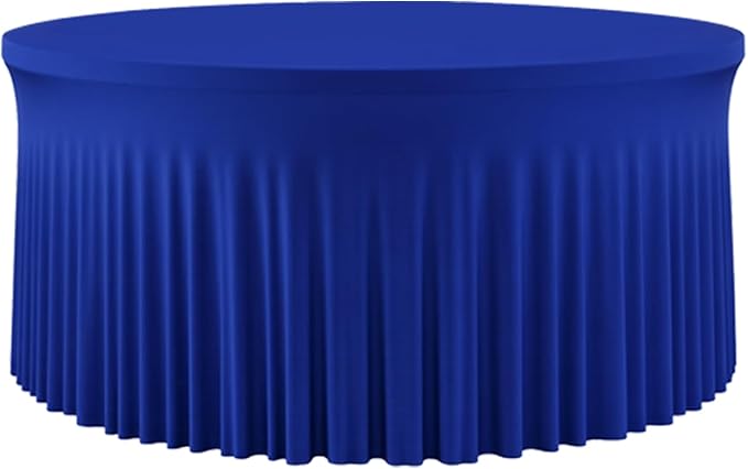 60 Inch Royal Blue Round Tablecloth - Stretch Spandex Fitted Table Cover with Elastic Skirt Edge, Wrinkle-Free & Reusable for 5FT Tables Wedding Banquet Party Birthday Buffet