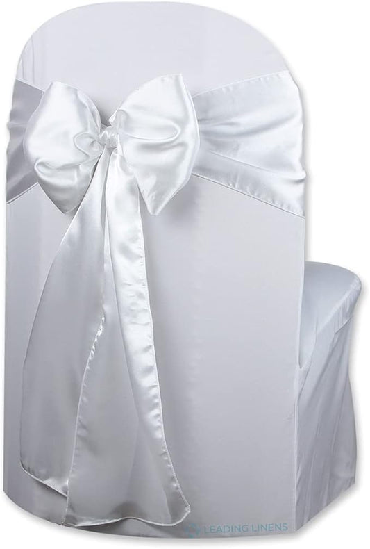 Satin Bow Sash Chair Cover Decoration - Elegant Sashes for Weddings, Banquets, Receptions, Special Events, Restaurants, and Parties - 28 Available Color Choices, Set of 150, White