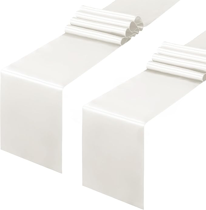 Horbaunal 2 Pack Ivory Satin Table Runner 12 x 108 Inch, Smooth Table Runners for Wedding Banquets Birthday Party