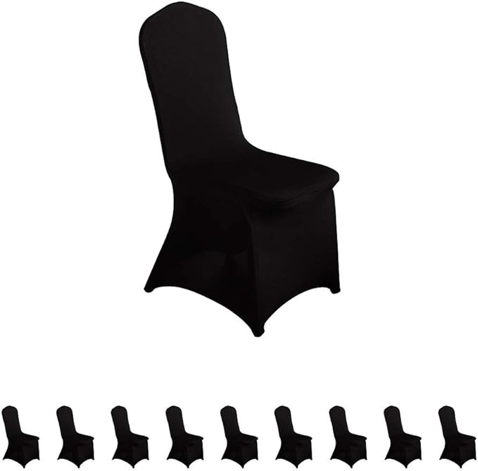 LZY 10pcs Spandex Chair Cover Stretch Slipcovers for Wedding Party, Dining Banquet Chair Decoration Covers (Black, 10)