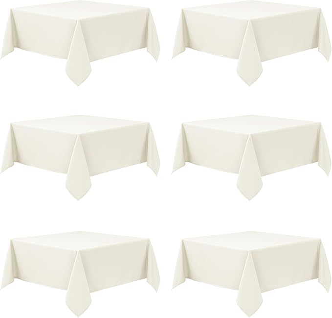 6-Pack Ivory Tablecloths for Square Tables, 54 x 54 Inches, Stain-Resistant Polyester Fabric for 2 Foot Tables - Washable Table Covers for Weddings, Banquets, Birthday Parties, Events