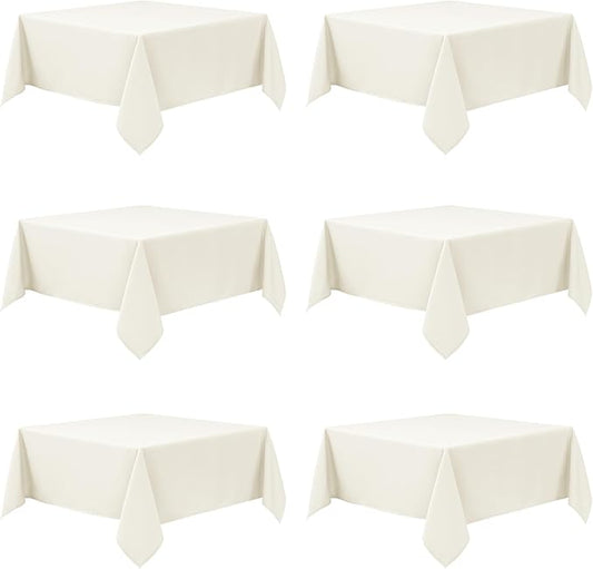 6-Pack Ivory Tablecloths for Square Tables, 54 x 54 Inches, Stain-Resistant Polyester Fabric for 2 Foot Tables - Washable Table Covers for Weddings, Banquets, Birthday Parties, Events
