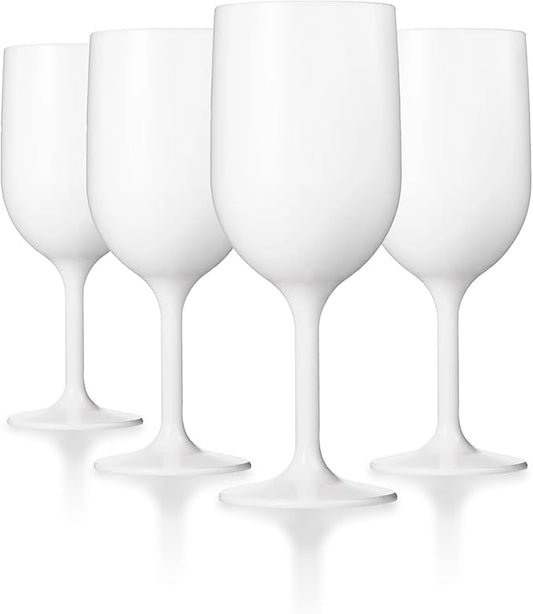 DRINIQUE Unbreakable Stemmed Wine Glasses (Set of 4) 12oz Shatterproof, Reusable Tritan Wine Glasses for Red or White Wine - White