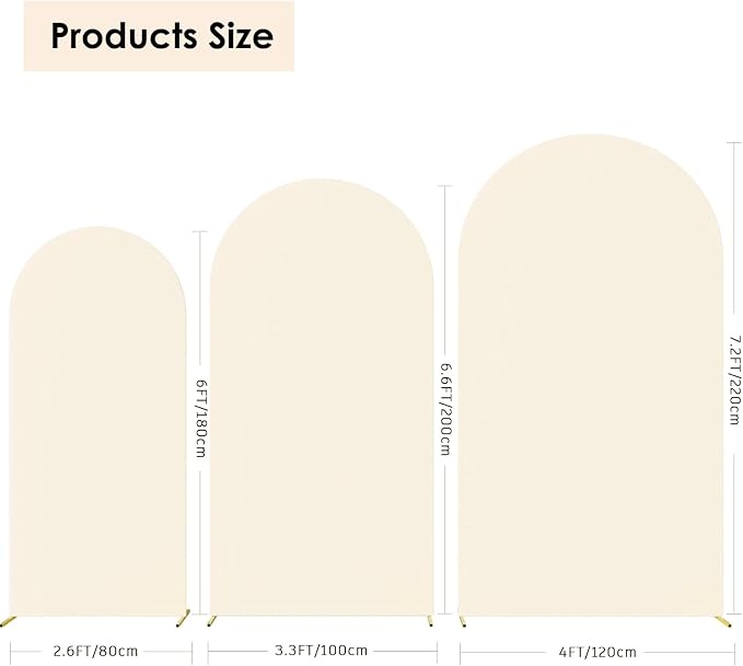 HAINARverS Set of 3 Wedding Arch Cover 6FT,6.6FT,7.2FT Spandex Fitted Stretchy Arch Stand Covers,2 Sided Round Top Chiara Backdrop Cover for Birthday Party Banquet Baby Shower Arch Decoration(Beige)