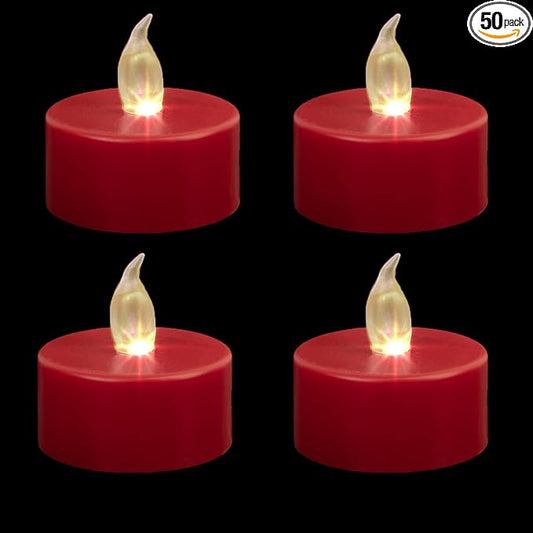 Hanzim LED Tea Lights Candles- 50PACK Red Flameless Candles Realistic and Bright Flickering Long Lasting 200Hours for Holiday Celebration,Party, Home Decoration,Battery Operated