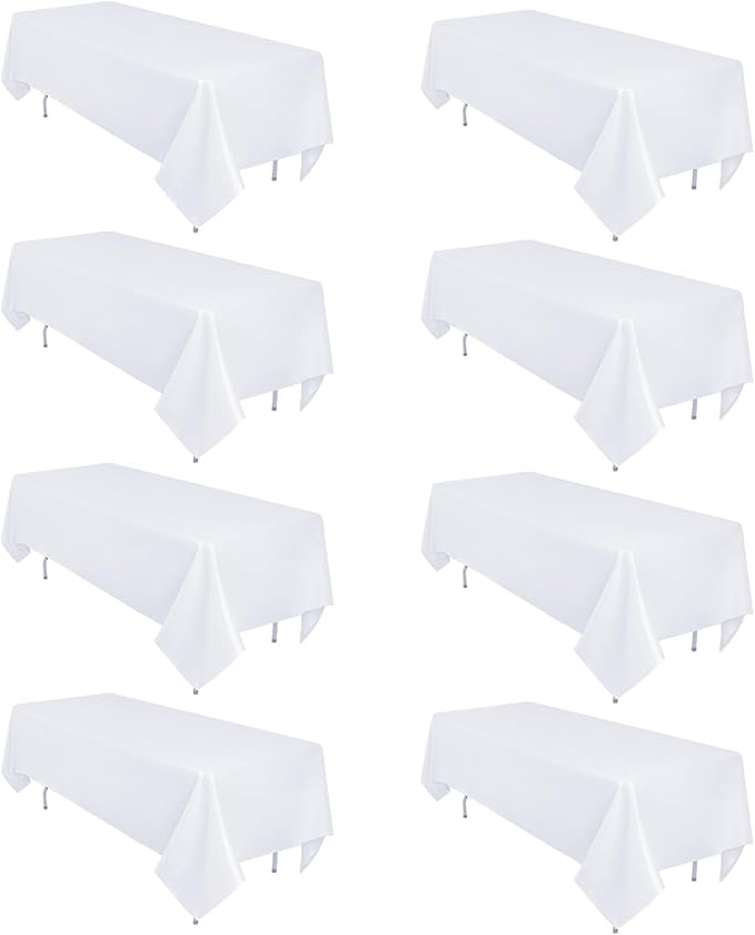 8 Pack White Table Cloth 60 x 84 Inch Rectangular Tablecloths for 4 Foot Rectangle Tables, Wrinkle Resistant White Tablecloth Washable Polyester Fabric for Buffet Wedding Party Banquet