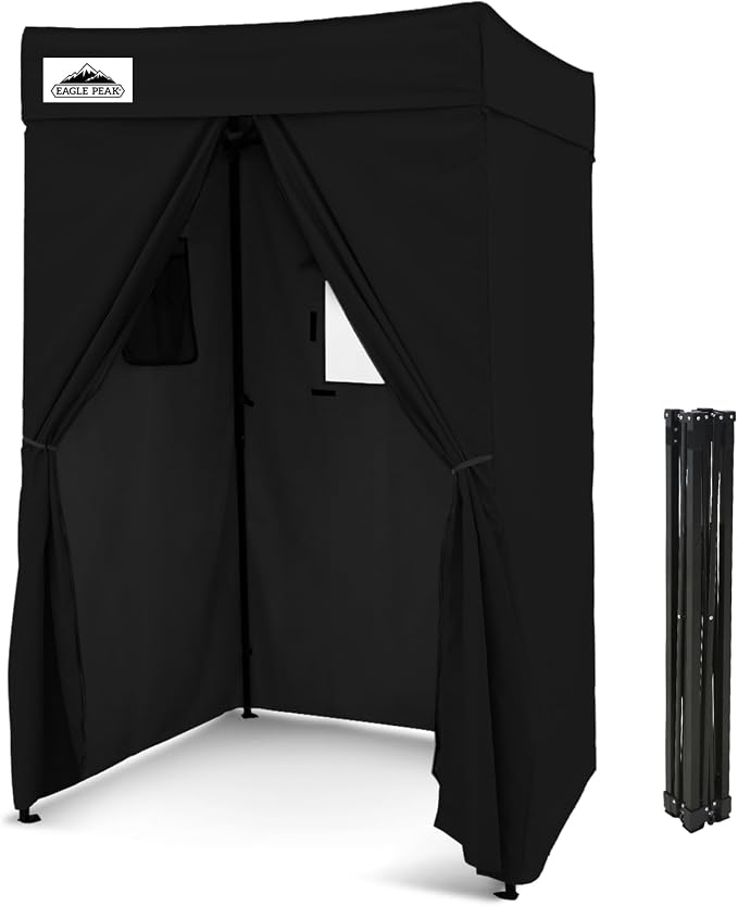 EAGLE PEAK 4x4 Pop Up Changing Tent, Flat Top Changing Room, Black | Portable, Privacy Tent, Pool Cabana, Dressing Room, Shower & Toilet Use, Opaque Fabric, Instant Setup, Photoshoots, Camping