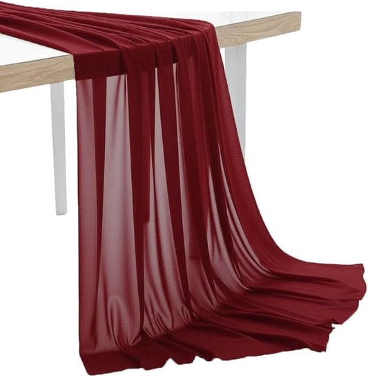 MDS Pack of 10 Yard Chiffon Fabric, Sheer Soft Draping Fabric Bolt for Wedding Party Backdrop Arch Decoration, Apparel Bridal Dress Sewing DIY Crafts Solid Gauze Fabrics 44” Wide - Maroon