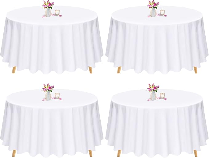 Pesonlook 4 Pack White Round Tablecloth 90 Inch, Polyester Table Cloth for Round Tables, Washable Table Cloth Stain and Wrinkle Resistant Decorative Table Cover for Wedding Party Dining Banquet
