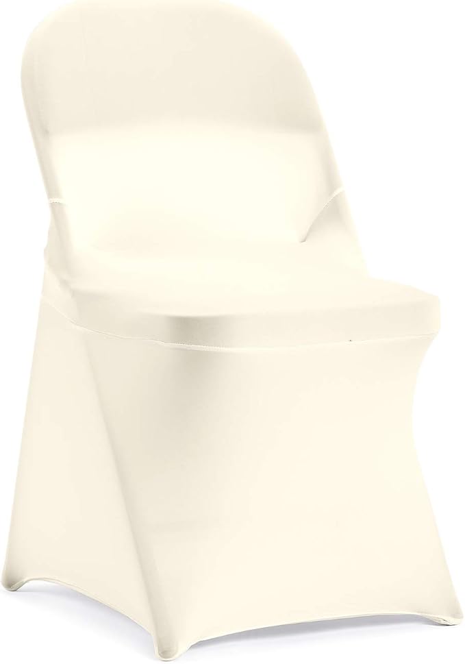 Peomeise Stretch Spandex Folding Chair Cover for Wedding Party Dining Banquet Event (Ivory,12pcs)
