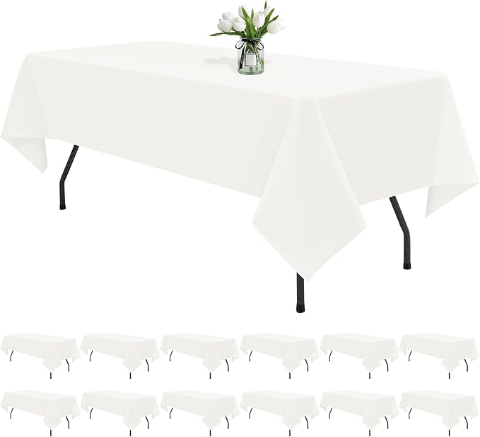 12 Pack Ivory Tablecloths for Rectangle Tables 60 x 126 Inch Ivory Polyester Tablecloth 8 Foot Rectangle Table Cloth Washable Fabric Table Cover for Party Wedding Banquet Restaurant Events