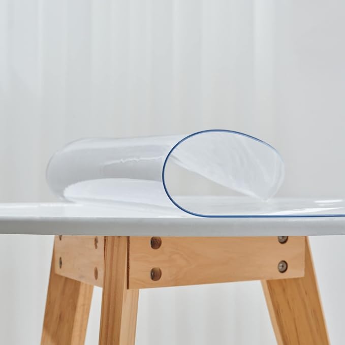 20 Inch Clear Round Table Cover Protector, 1.5mm Thick Plastic Desk Protector Mat, Round Waterproof PVC Desk Cover, Vinyl Placemats for Circle Desktop, Coffee Table, Dining Room Table