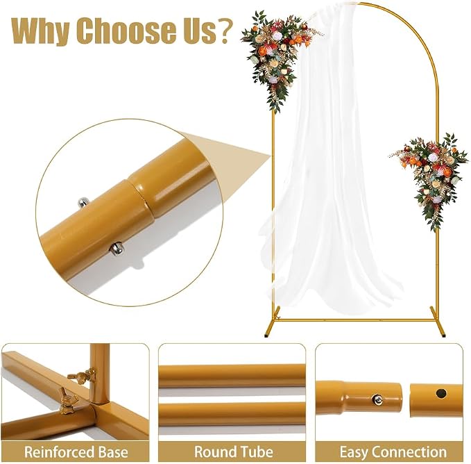 7.2FT Arch Backdrop Stand, Gold Balloon Arch Stand, Easy Assembly Arch Stand for Birthday Party Decoration
