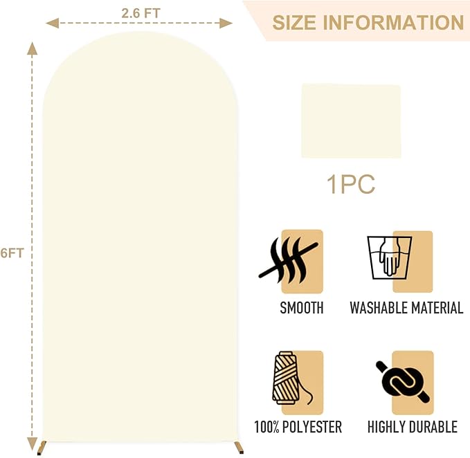 FANPROMS Wedding Arch Cover Ivory 6FT Wedding Arch Cover for Baby Shower Balloon Arch Stand Chiara Wall Arched Covers Arch Spandex Covering Panel for Happy Birthday Party Decor