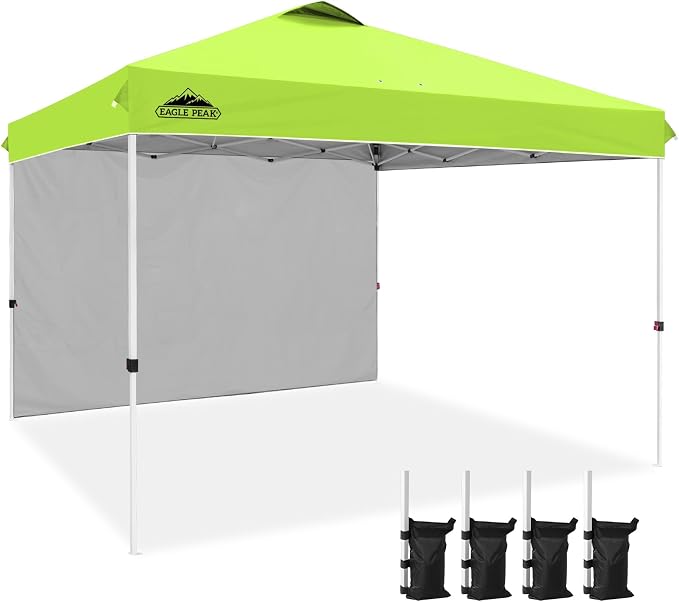 EAGLE PEAK Commercial Canopy 12x12 Pop Up Canopy Tent with 1 Sidewall, Easy Setup Heavy Duty Instant Event Shelter for Vendors & Markets, Outdoor Sun Shade, Neon Green