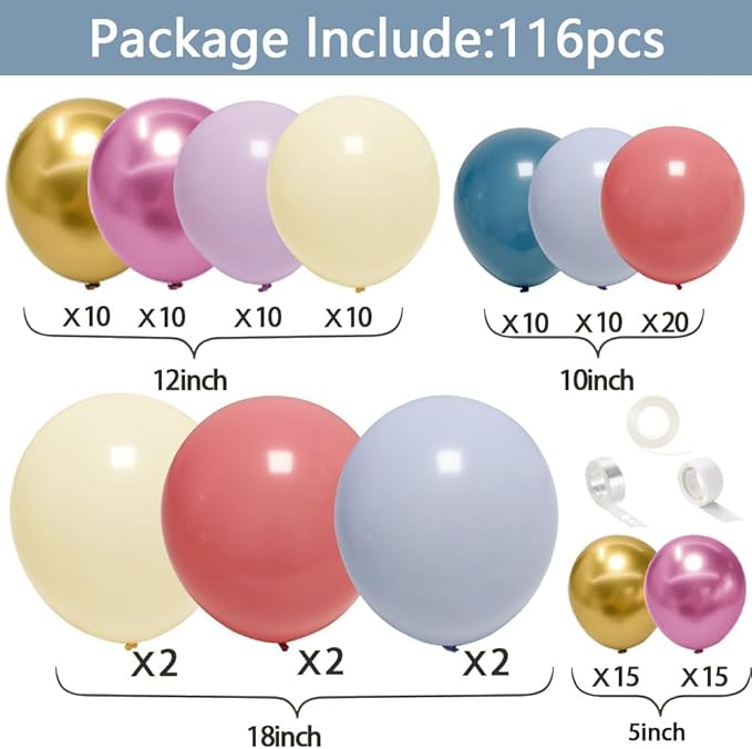 Pastel Balloon Garland Kit Rose Gold Purple Chrome Metallic Dusty Pink Rose Blue Macaron Yellow Balloon Arch Kit for Birthday Baby Shower Garden Party Wedding Wild Flower Picnic Decoration