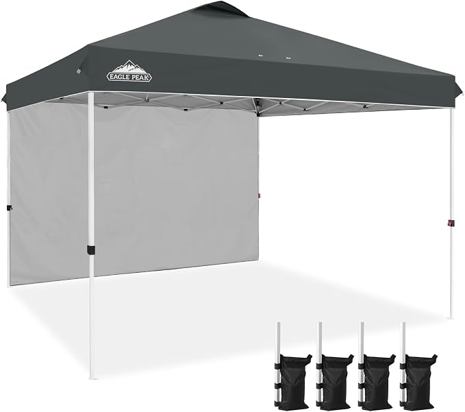 EAGLE PEAK Commercial Canopy 12x12 Pop Up Canopy Tent with 1 Sidewall, Easy Setup Heavy Duty Instant Event Shelter for Vendors & Markets, Outdoor Sun Shade, Gray