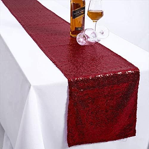 JYFLZQ Burgundy Sequin Table Runner 12" x 72" Sparkly Burgundy Metallic Table Runner Glitter Sequin Runner for Table Birthday Party Event Decorations