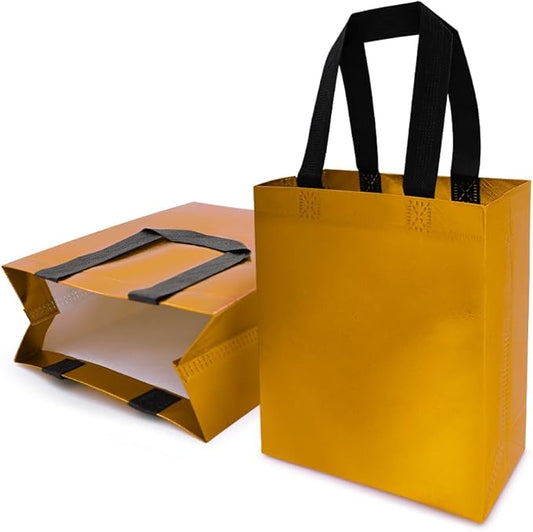 huichuan 12 Pack Yellow Gift Bags with Handles, Reusable Small Gift Bag for Women Kids, Eco-Friendly Non-Woven Party Favor Goodie Bags Bulk for Valentine's Day, Birthday, Wedding, Baby Shower Treats