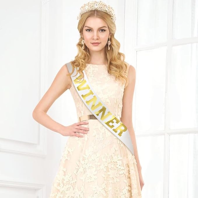 6 pcs Winner Satin Sash Party Accessory, White And Gold Winner Satin Sashes Celebrate In Style At Parties, Contests, Sporting Events And Competitions, 1st Place Award Sash Grand Prize Ribbon Winner Victory Ribbon Deluxe Recognition Ribbons for Classroo...