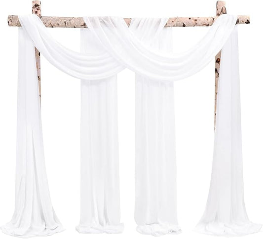 Cream White Wedding Arch Drapes, 2 Panels 28" x 20ft Chiffon Fabric Drapes for Ceremony & Reception