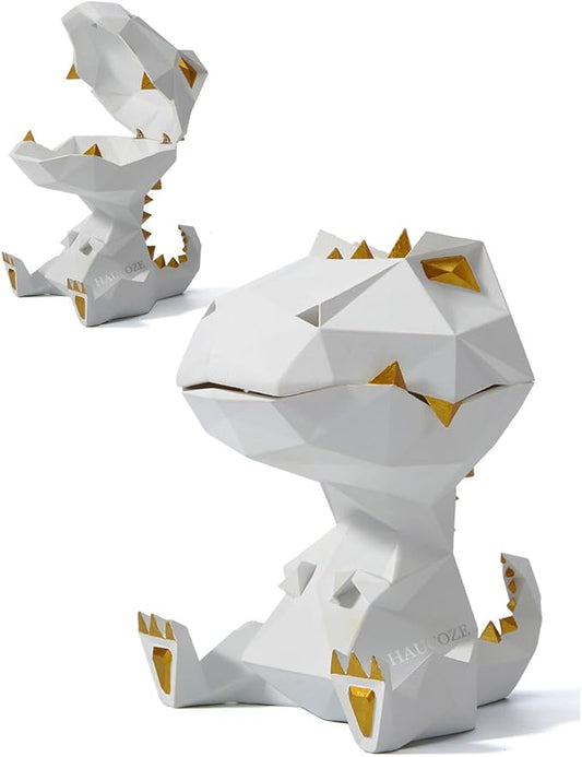 HAUCOZE Dinosaur Candy Dish Cookie Jar Storage Statue Modern Home Decor Sculpture Table Centerpiece Gift for Living Room White 7.5 Inch