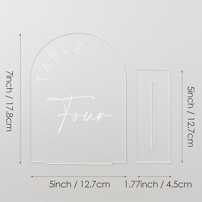 JINMURY Frosted Arch Wedding Table Numbers 1-15 with Stands, 5x7 Inch Frosted Arch Acrylic Sign with White Letters, Arched Acrylic Table Numbers for Wedding Reception