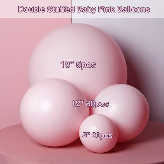 Double Stuffed Pink Balloon Garland Arch Kit Pastel Light Pink Balloons Different Sizes 18/12/5 Inch for Baby Shower Birthday Bridal Wedding Valentine Party
