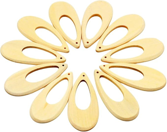 50pcs Unfinished Blank Wooden Earrings Pendants with Hole 6.2cm Women Wooden Simple Drop Earring Water Drop Charms DIY Jewelry Craft Making Accessory
