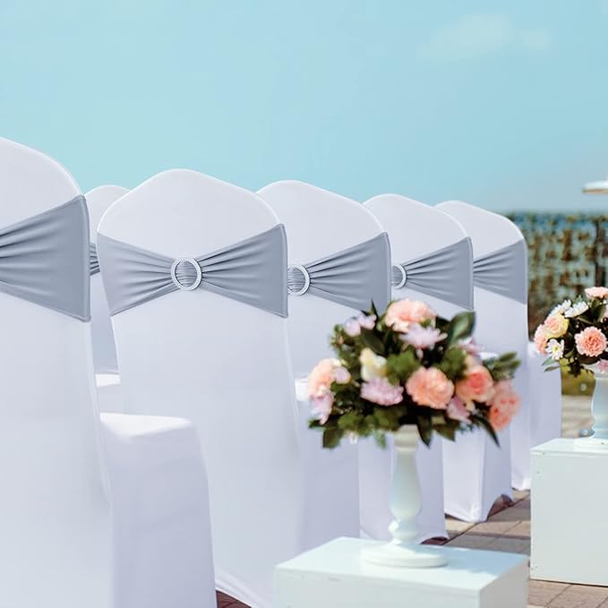 Spandex Chair Sashes Bows - Babenest 50PCS Premium Stretch Chair Cover Band with Buckle Slider Universal Elastic Chair Ties for Wedding Party Ceremony Reception Banquet Decoration (Grey)
