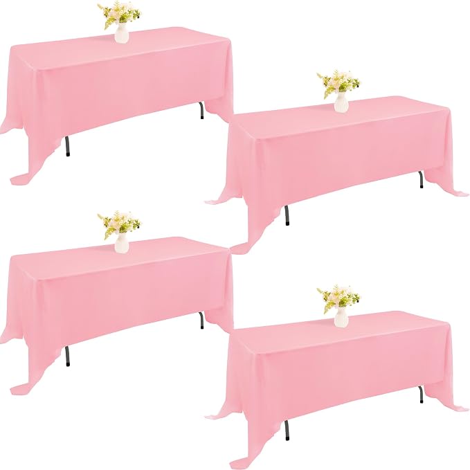 4 Pack Rectangle Tablecloth for 6 Foot Tables Washable Polyester Table Cover for Wedding Dining Table Parties Banquet（70x120 Pink）