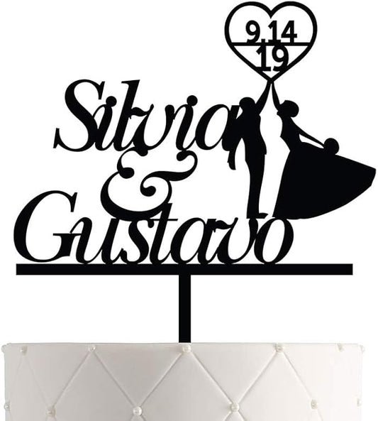 Personalized Mr. & Mrs. Wedding Cake Topper – Custom Bride & Groom Cake Decoration – Elegant Wedding Décor, Anniversary, Engagement Party (Design 2 (IND102), Black Acrylic)