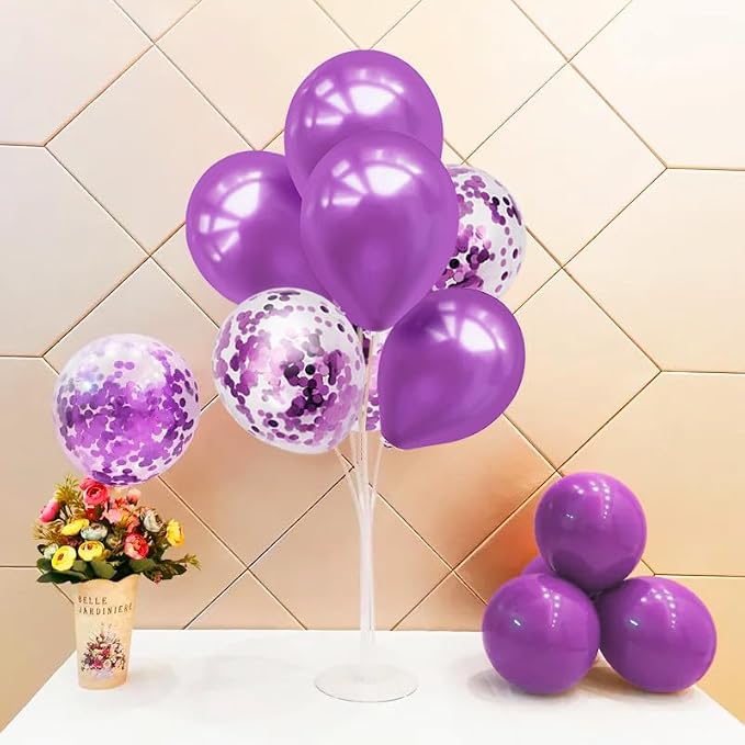 ZJDHPTY 4Set Purple Balloon Stand Table Centerpieces Party Decor | Birthday Decorations Graduation Retirement Bridal Shower Wedding Anniversary Halloween New Years Eve Party Supplies