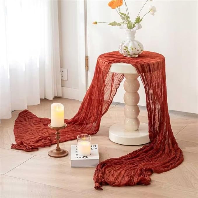 Terracotta Burnt Orange Cheesecloth Table Runner Fall Autumn Decor 10ft Table Cloth for Wedding Party Baby Bridal Shower Birthday Halloween Thanksgiving Decoration