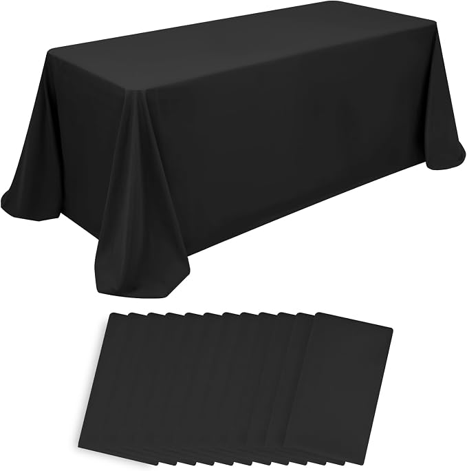 12 Pack Black Tablecloth 90x156 Inch Rectangular Table Cover | Wrinkle Resistant, Machine Washable Reusable, Wedding, Banquet, Restaurant, Party, Baby Shower,Indoor Outdoor Events