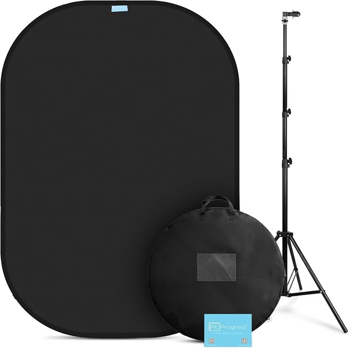 Black Fitness Photo Backdrop with Adjustable Tripod Stand, Collapsible Background for Bodybuilding Posing, Progress Photos, Gym Content & Coaching Check-Ins (Backdrop and Tripod Stand)