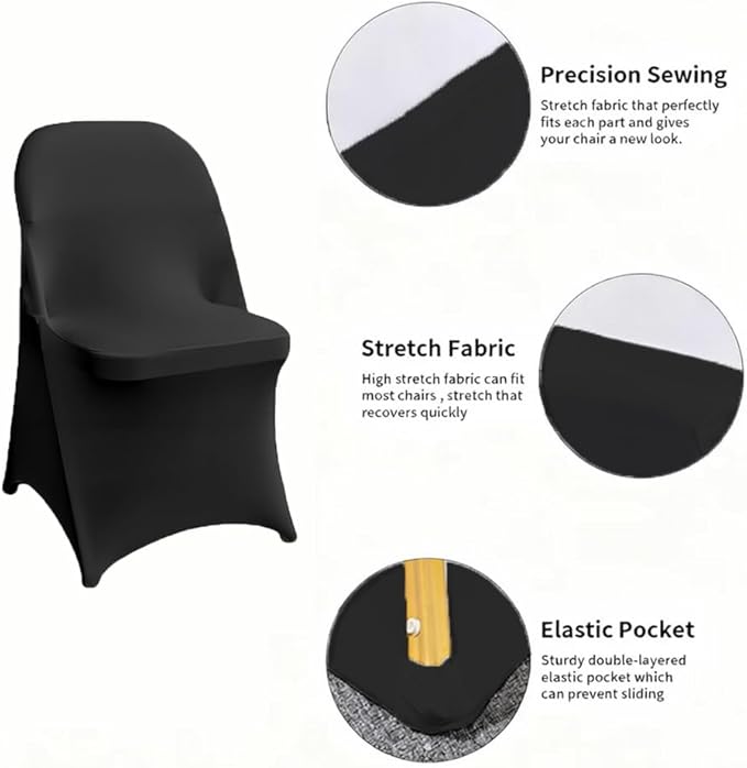 50 Pcs Black Folding Chair Cover Washable Removable Universal Fitted Chair Cover Protector for Wedding Party Banquet Holidays Celebration Decoration Chair Covers