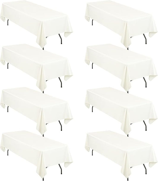 fani 8 Packs Ivory Rectangle Tablecloth - 60 x 126 Inch, Premium Polyester Table Cloth for 6 Foot Rectangle Tables, Washable Fabric Table Covers for Wedding, Party, Banquet, Dining